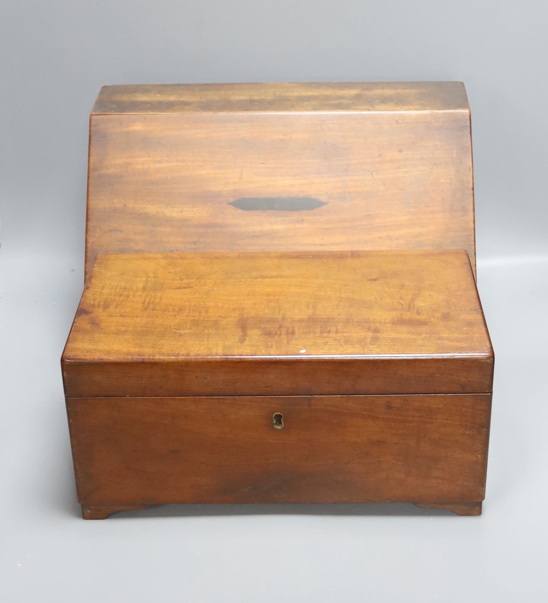 A Victorian mahogany stationery box, 36 x 23cm, and a Victorian mahogany tea caddy
